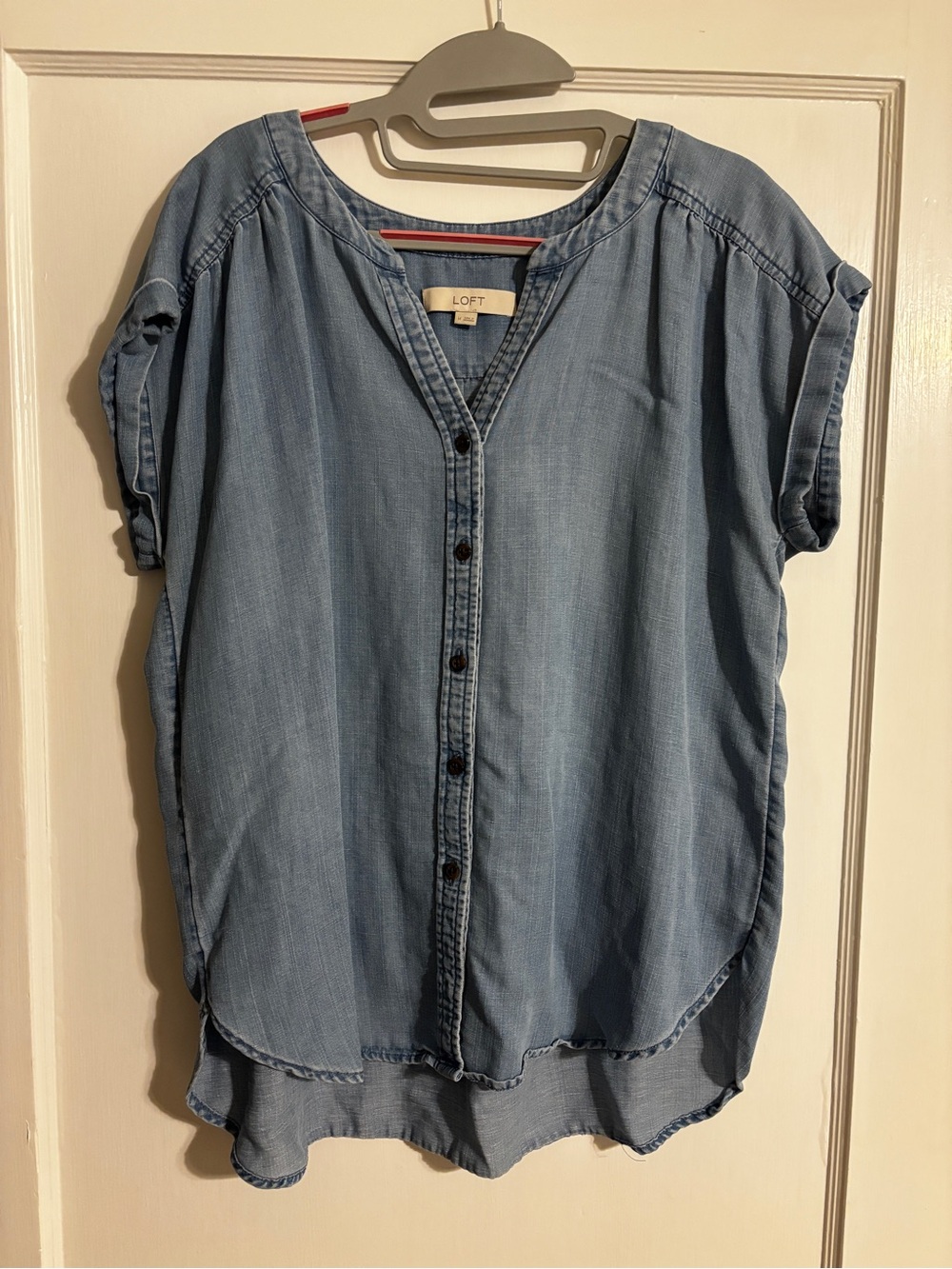 LOFT Light Blue “Denim” Button-Front Women's Top